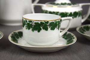 Coffee service, Ćmielów, 1930s, green flowers