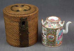 Pitcher in basket famille rose, China, Qing, con. 19th c.