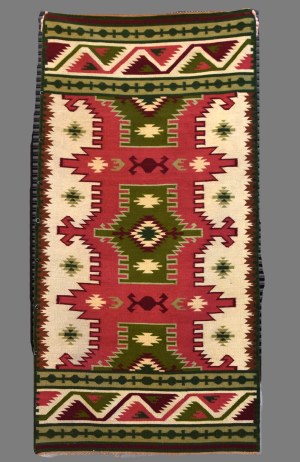Kilim with geometric motif, Clay, Borderlands, 1930s.