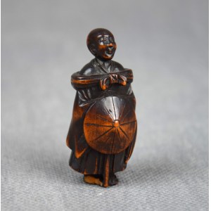 Netsuke Wędrowiec, drewno, Japonia, Meiji;