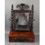 Toilette with mirror on dresser, mid-19th century.