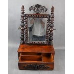 Toilette with mirror on dresser, mid-19th century.