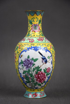 Vase with Birds on Flowers, Cantonese enamel, China, 20th century.