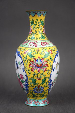 Vase with Birds on Flowers, Cantonese enamel, China, 20th century.