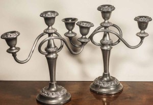 Unknown European manufacturer, 19th/20th century, Pair of silver-plated candelabra, circa 1900.