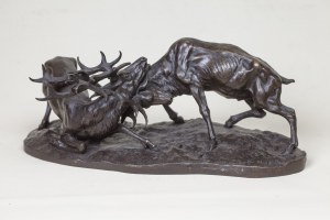 Unknown European label, 19th/20th century, Deer fight, circa 1900.