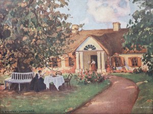 Bronisława RYCHTER - JANOWSKA, Poland XIX/XX century. (1868 - 1953), Breakfast in front of a manor house, before 1939.