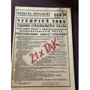 Dodatek Specjalny UAM do serwisu informacyjnego SOLIDARNOŚĆ, nr 20, 31 sierpnia 1981 