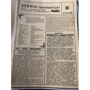 Serwis Informacyjny Komisji Zakładowej NSZZ SOLIDARNOŚĆ, Uniwersytet im. Adama Mickiewicza, nr 38, 12 czerwca 1981