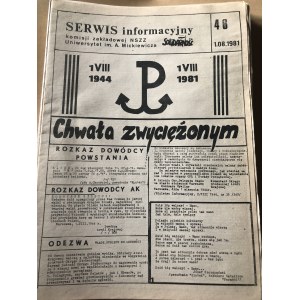 Serwis Informacyjny Komisji Zakładowej NSZZ SOLIDARNOŚĆ, Uniwersytet im. Adama Mickiewicza, nr 46, 1 sierpnia 1981