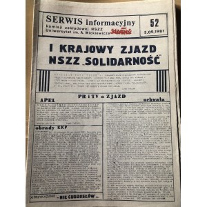 Serwis Informacyjny Komisji Zakładowej NSZZ SOLIDARNOŚĆ, Uniwersytet im. Adama Mickiewicza, nr 52, 5 września 1981