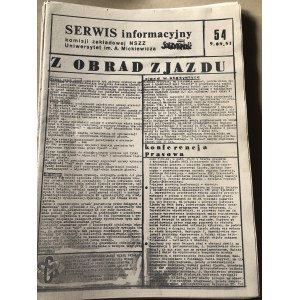 Serwis Informacyjny Komisji Zakładowej NSZZ SOLIDARNOŚĆ, Uniwersytet im. Adama Mickiewicza, nr 54, 9 września 1981