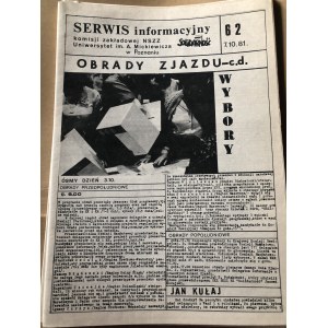 Serwis Informacyjny Komisji Zakładowej NSZZ SOLIDARNOŚĆ, Uniwersytet im. Adama Mickiewicza, nr 62, 7 października 1981