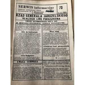 Serwis Informacyjny Komisji Zakładowej NSZZ SOLIDARNOŚĆ, Uniwersytet im. Adama Mickiewicza, nr 73, 3 grudnia 1981