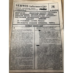 Serwis Informacyjny Komisji Zakładowej NSZZ SOLIDARNOŚĆ, Uniwersytet im. Adama Mickiewicza, nr 74, 5 grudnia 1981