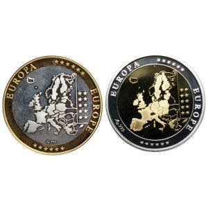 Hiszpania, Włochy, medal wspólna waluta Europy, Ag 999, zestaw 2 sztuk