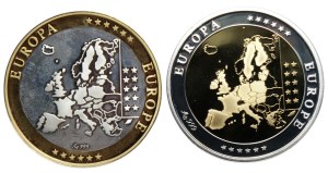 Hiszpania, Włochy, medal wspólna waluta Europy, Ag 999, zestaw 2 sztuk