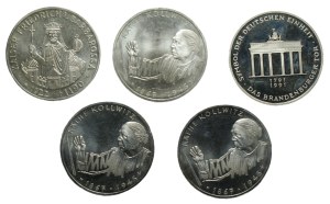 Germany, 10 marks 1989, 1990, 1991 and 1992, set of 5 coins, Ag625