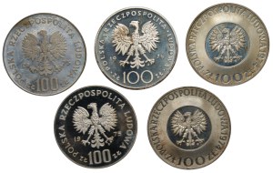People's Republic of Poland, 100 zloty 1974,1975,1976 (Ignacy Jan Paderewski, Nicolaus Copernicus, Tadeusz Kosciuszko, Royal Castle in Warsaw), set of 5 pieces