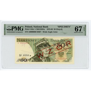 50 złotych 1975, WZÓR/SPECIMEN No 0386★, PMG 67 EPQ, 2-ga max nota