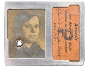 Identification card authorizing entry to the factory premises, Focke - Wulf Flugzeugbau G.m.b.H. in Poznań, issued to Bronisl Zok
