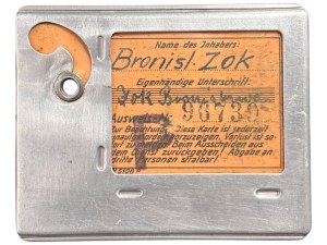 Identification card authorizing entry to the factory premises, Focke - Wulf Flugzeugbau G.m.b.H. in Poznań, issued to Bronisl Zok
