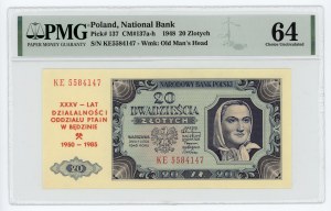 20 gold 1948, KE series, XXXV - years of activity and branch of PTAiN in Bedzin 1950-1985, PMG 64