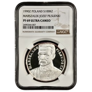 III RP, Mały Tryptyk, 100.000 złotych 1990, Józef Piłsudski, NGC PF69 UC