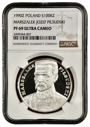 Third Republic, Small Triptych, 100,000 gold 1990, Józef Piłsudski, NGC PF69 UC