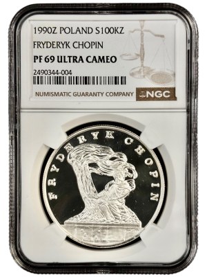 III RP, Small Triptych, 100,000 gold 1990, Frederic Chopin, NGC PF69 UC