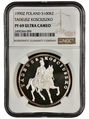 Third Republic, Small Triptych, 100,000 gold 1990, Tadeusz Kosciuszko, NGC PF69 UC