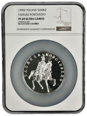Third Republic, Large Triptych, 200,000 gold 1990, Tadeusz Kosciuszko, NGC PF69 UC, MAX NOTA
