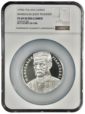 Third Republic, Large Triptych, 200,000 gold 1990, Jozef Pilsudski, NGC PF69 UC, MAX NOTA