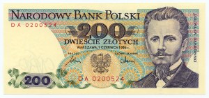 200 zloty 1986, series DA 0200524