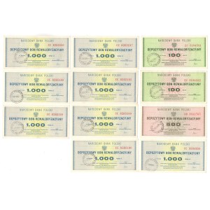 NBP, Depozytowe Bony Rewaloryzacyjne 1.000, 500, 100 złotych, zestaw 11 sztuk
