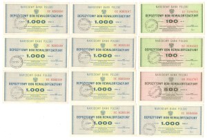 NBP, Depository Revaluation Vouchers 1,000, 500, 100 zloty, set of 11.