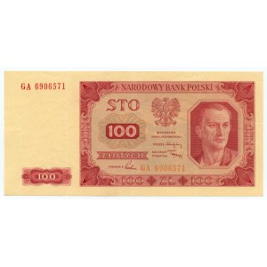 100 złotych 1948, seria GA, bez ramki wokół nominału 100