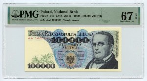 100,000 PLN 1990, series AA, PMG 67 EPQ