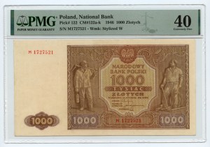 1,000 zloty 1946, series M, PMG 40