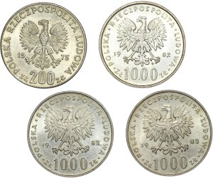 People's Republic of Poland, 200 and 1,000 gold 1975, 1983, 30th anniversary of victory over fascism, John Paul II, set of 4 pieces