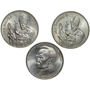 PRL, 10.000 oraz 50.0000 złotych (1987-1988), Jan Paweł II, Józef Piłsudski, zestaw 3 sztuk