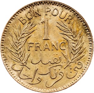 Tunisia, 1 Franc AH 1364 (1945), Paris