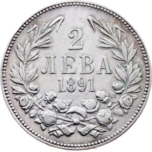 Bulgaria, 2 Leva 1891, КБ, Kremnitz