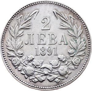 Bulgaria, 2 Leva 1891, КБ, Kremnitz