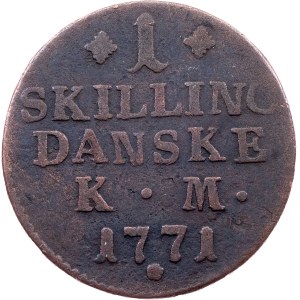 Denmark, 1 Skilling 1771, KM, Copenhagen