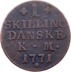 Denmark, 1 Skilling 1771, KM, Copenhagen
