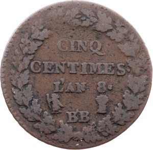 France, 5 Centimes 1799, BB, Strasbourg