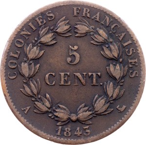 French West Indies, 5 Centimes 1843, A, Paris