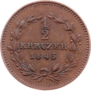 Grand Duchy of Baden, 1/2 Kreuzer 1845, Karlsruhe