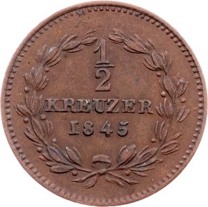 Grand Duchy of Baden, 1/2 Kreuzer 1845, Karlsruhe